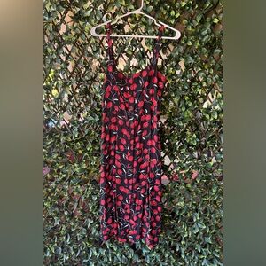 Reformation Black Maxi Dress with Red Cherry Print